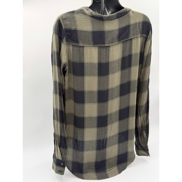 Express Plaid Lace-Up‎ Long Sleeve Top Womens Small Olive Green Black Casual - Picture 8 of 16